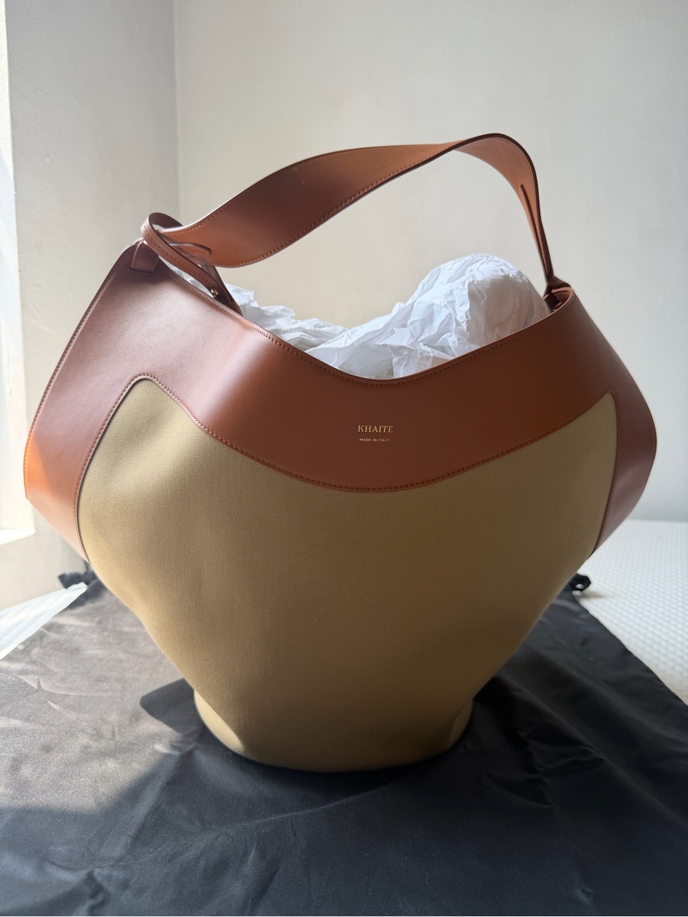 NEW KHAITE Medium Lotus Tote Honey Tan Leather Canvas Shoulder Bag purse $2700